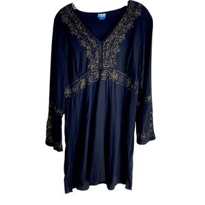 Seabed by Cejon Black 3/4 Sleeve Swim Coverup with Gold Metallic Embroidery Sz L